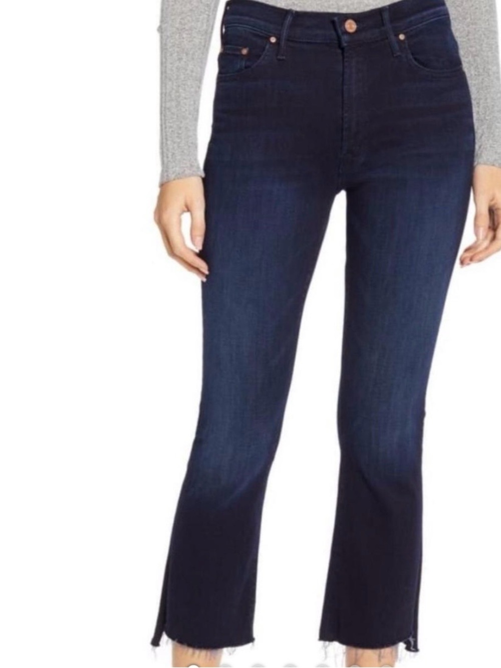 MOTHER Dark Blue The Insider Ankle Step Fray Jeans with Raw Hem